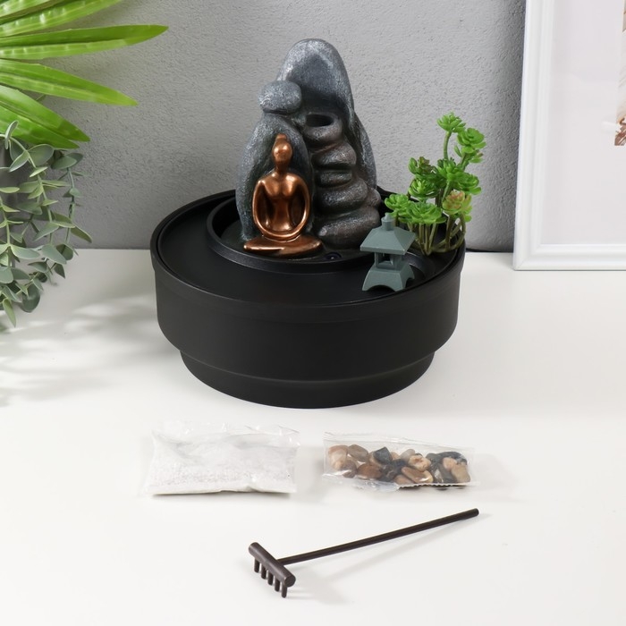 Фонтан настольный от сети, подсветка Фонтан настольный от сети, подсветка "Сад камней" 21х21х21 см