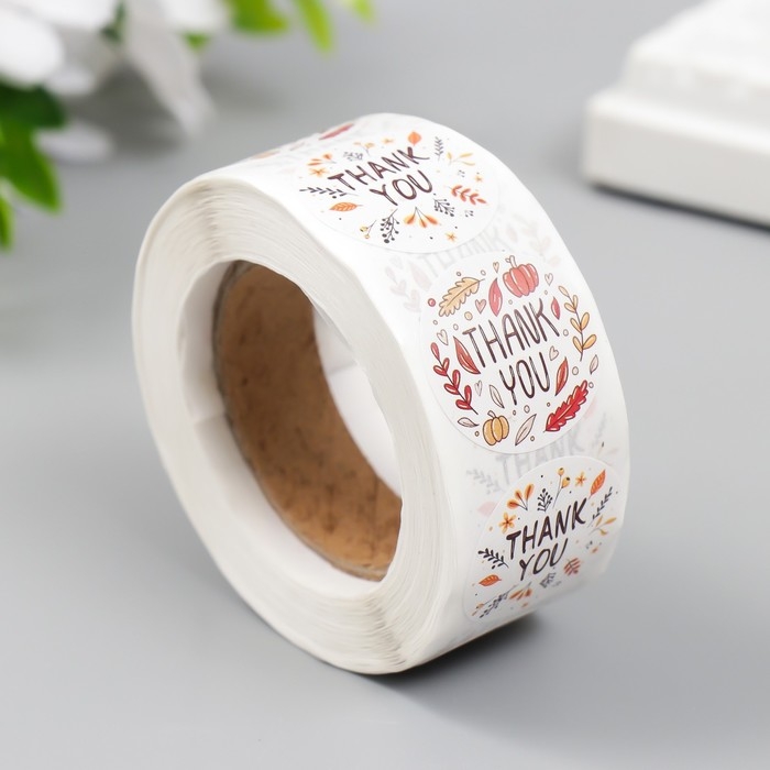 Наклейка бумага "Осень" d=2,5 см 500 шт в рулоне 3х6,5х6,5 см