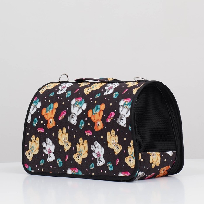 Сумка-переноска каркасная Сумка-переноска каркасная "Медведи на черном фоне", размер M, 40 х 21 х 27 см