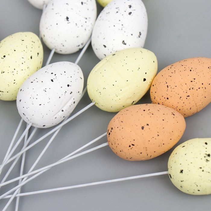 Декор пасхальный на палочке  Декор пасхальный на палочке "Перепелиные яички" набор 12 шт МИКС 2,5х3,5 см