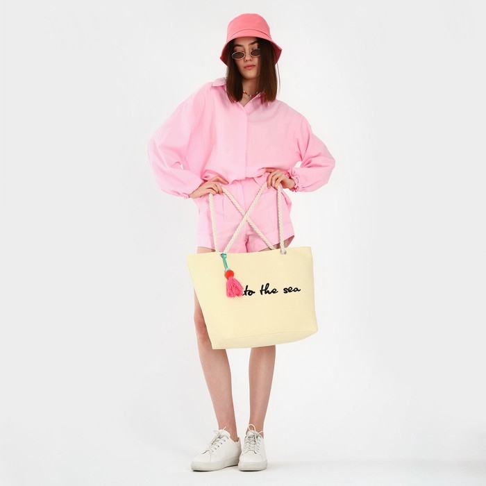 Сумка женская пляжная Into the sea, 50х34,5х14 см, бежевый цвет Сумка женская пляжная Into the sea, 50х34,5х14 см, бежевый цвет