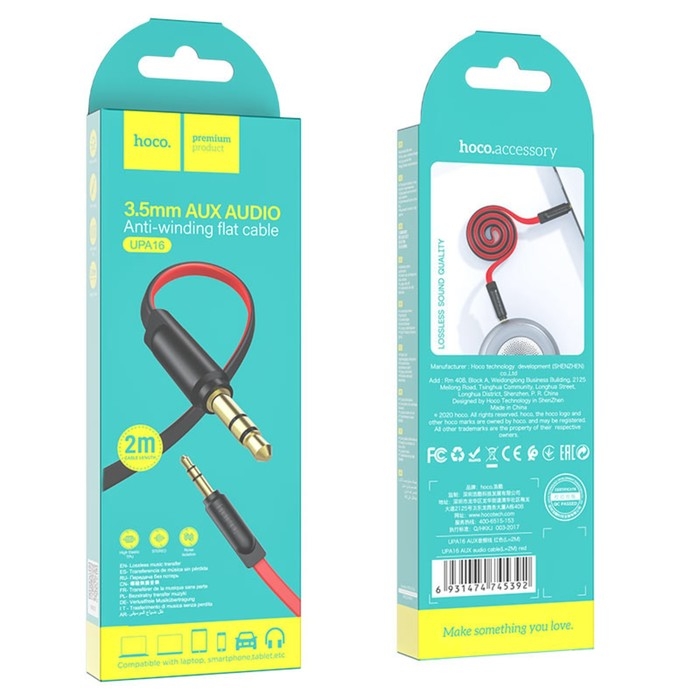 Кабель Hoco UPA16, Jack 3.5 мм (m) - Jack 3.5 мм (m), 2 м, TPE, красный Кабель Hoco UPA16, Jack 3.5 мм (m) - Jack 3.5 мм (m), 2 м, TPE, красный