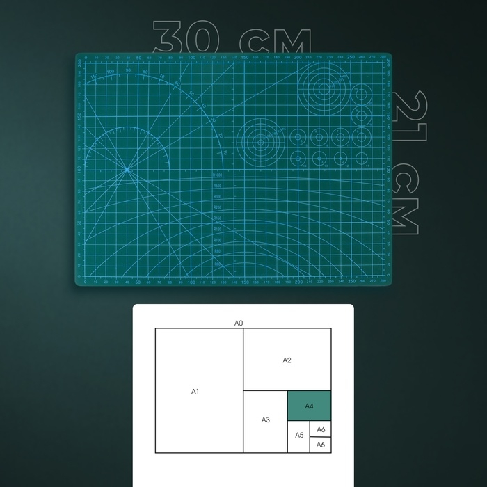 Мат для резки, трёхслойный, 30 × 21 см, А4, цвет зелёный Мат для резки, трёхслойный, 30 × 21 см, А4, цвет зелёный