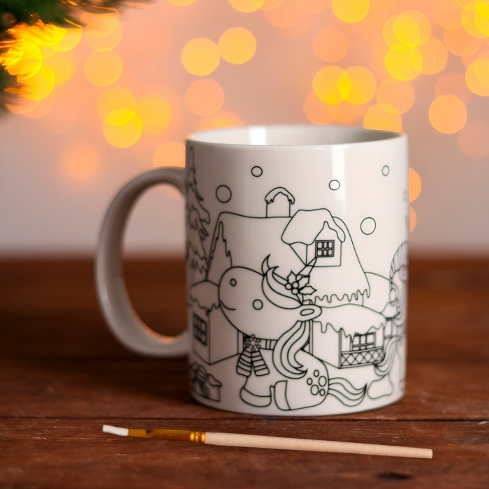 Кружка под раскраску «Единорог новогодний», кисть Кружка под раскраску «Единорог новогодний», кисть