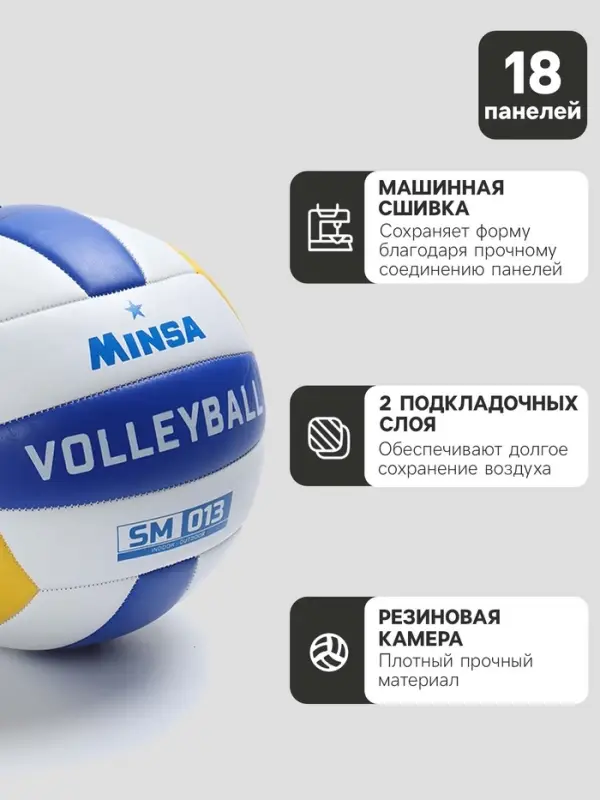 Волейбольный мяч MINSA SM 013, машинная сшивка, 18 панелей, р. 5, PVC