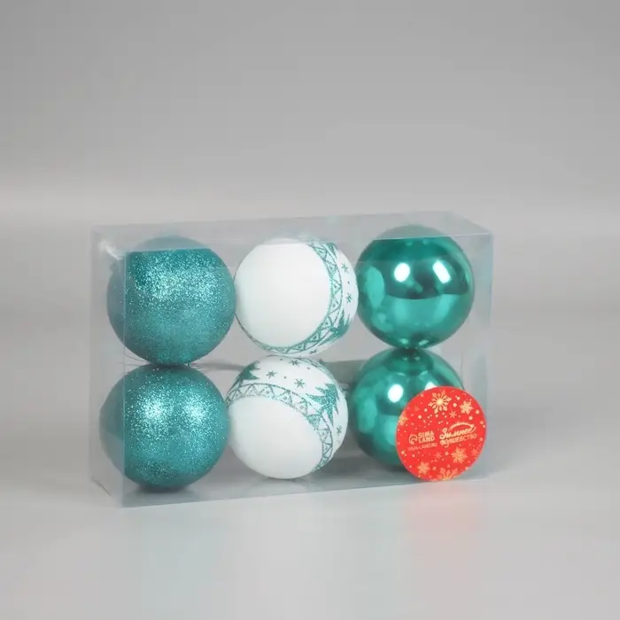 Ёлочные игрушки &laquo;Изумрудик-ёлочка&raquo;, шары новогодние, d=6 см, набор 6 шт., бело-зелёный