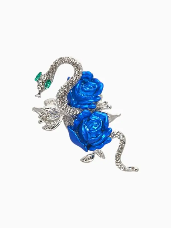 Брошь &laquo;Змея&raquo;, обольстительница, бело-синяя в серебре