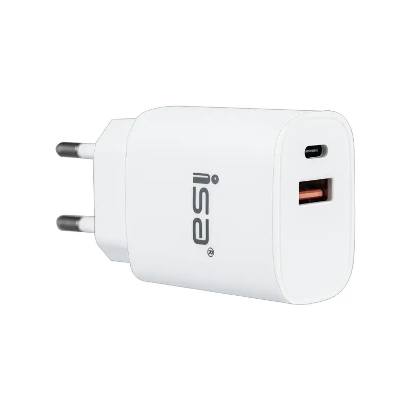 Переходник сетевого зарядного устройства HS18 на USB + Type-C  PD20W + QC3.0 ISA белый