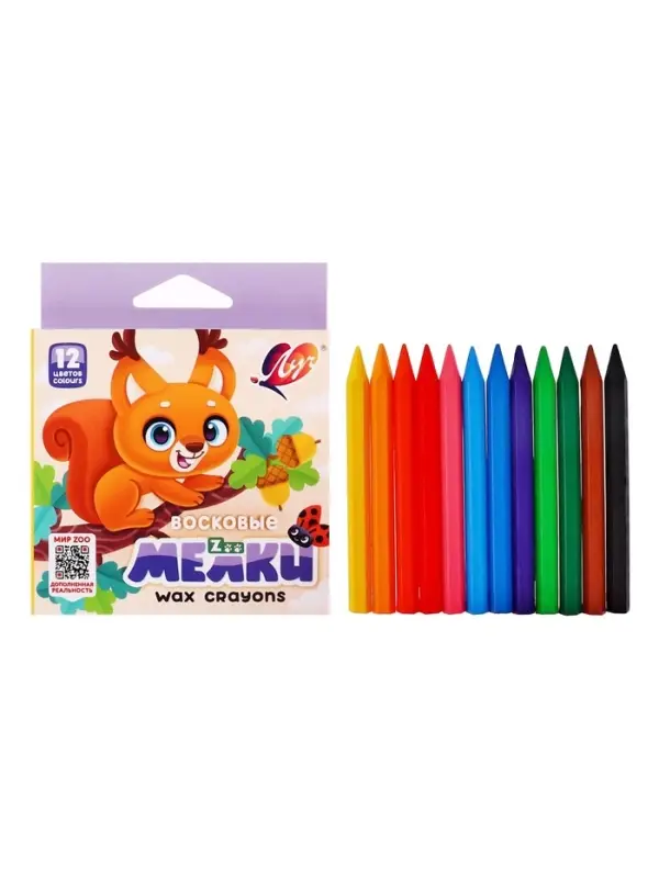 Мелки восковые, 12 цветов, &laquo;Луч&raquo;, шестигранные