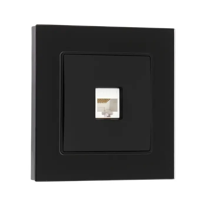 Розетка компьютерная TOT Glossy Glass, стекло, скрытая, одноместная, чёрная
