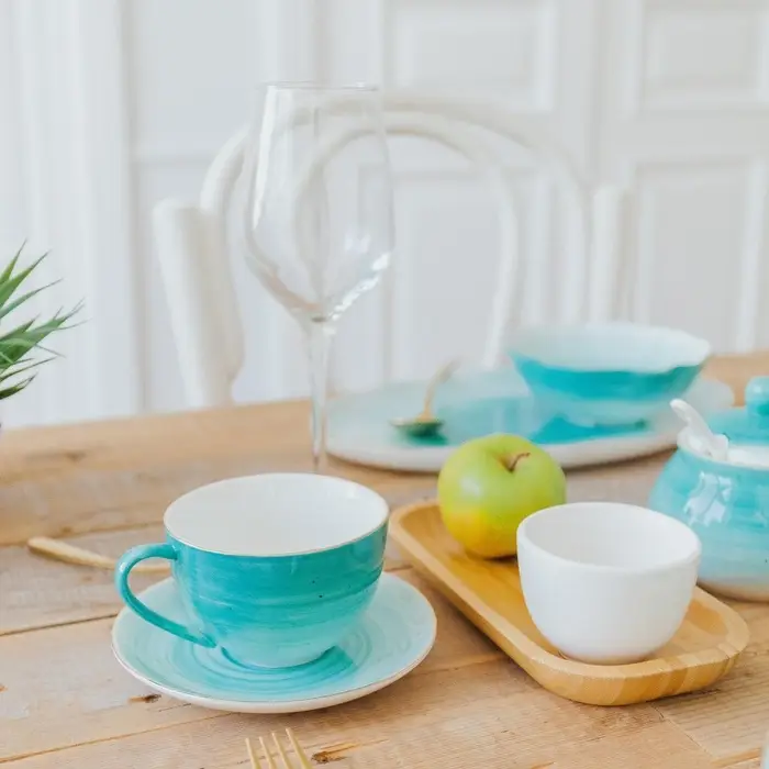 Чайная пара Доляна &laquo;Млечный путь&raquo;, 2 предмета: чашка 220 мл, блюдце d=13.5 см, фарфор, бирюзовая
