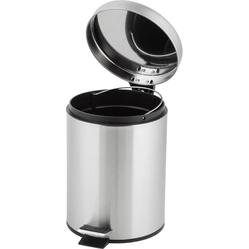 Ведро мусорное стальное 5л кругл сереб с пед и крышк матов 210х290мм _5L-NN