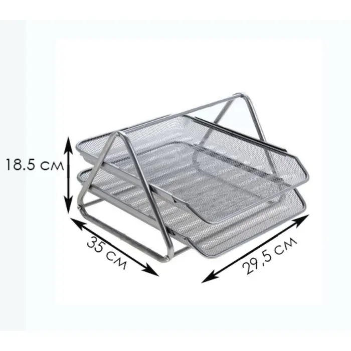 Лоток для бумаг горизонтальный, металлическая сетка, 2 отделения, серый