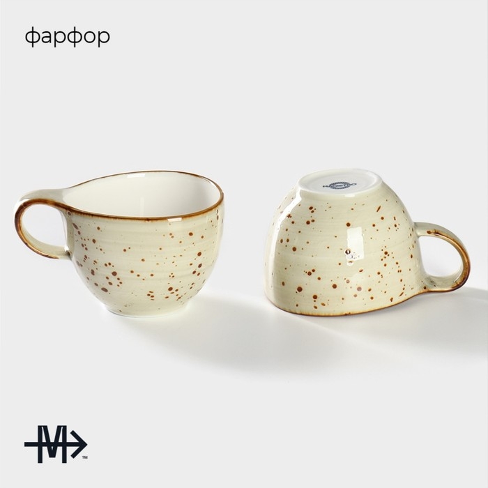 Набор кружек фарфоровых Magistro Mediterana, 2 предмета: 250 мл, цвет бежевый Набор кружек фарфоровых Magistro Mediterana, 2 предмета: 250 мл, цвет бежевый