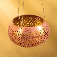 Подсвечник подвесной из кокоса, 14×14×10 см, тёмно золотисто-розовый