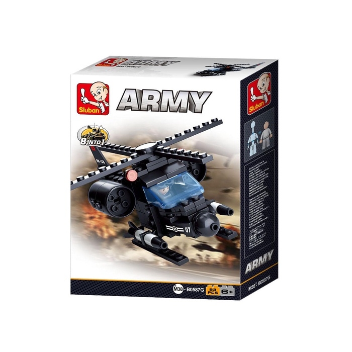 Конструктор блочный для мальчиков Армия &laquo;Боевой вертолёт&raquo;, 93 детали
