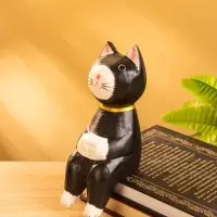 Сувенир «Кот сидячий», 5×6×15 см, дерево, чёрный
