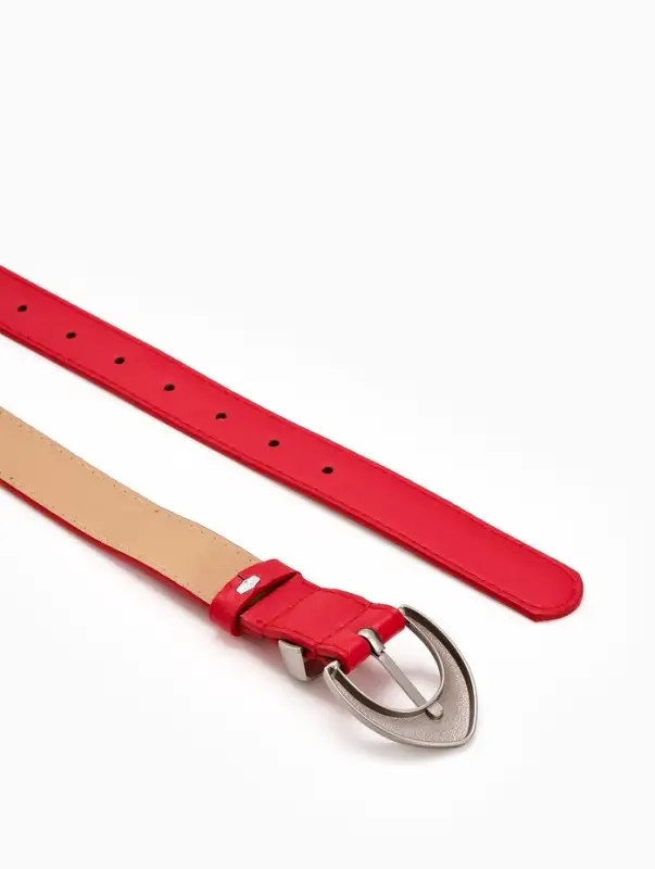 Ремень женский, 110&times;3 см, пряжка металл матовая, серебристая, красный