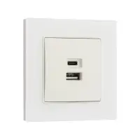 Розетка TOT Matte Glass, 5 В, 2.1 A, разъёмы USB-A + USB-C, стекло, скрытая, белая