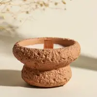 Свеча в вулканическом подсвечнике "Чаша" деревянный фитиль, персиковая 9,3х9,3х5,5 см