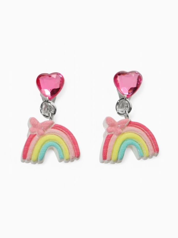 Серьги-клипсы детские  Серьги-клипсы детские "Выбражулька" радуга с бабочкойс сердцем кристалл, цветные