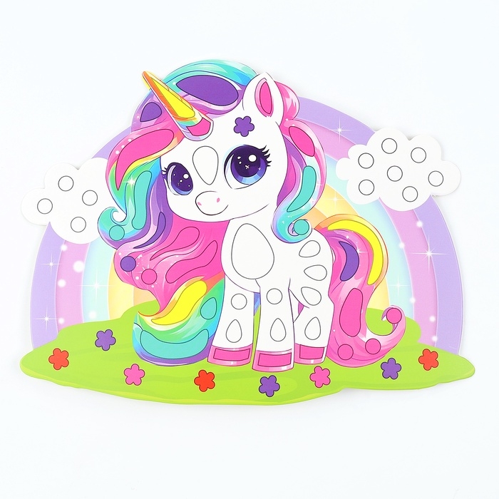 Аппликация стикерами форменная на магните «Сказочный Единорожка», набор для творчества, стикерная мозаика Аппликация стикерами форменная на магните «Сказочный Единорожка», набор для творчества, стикерная мозаика