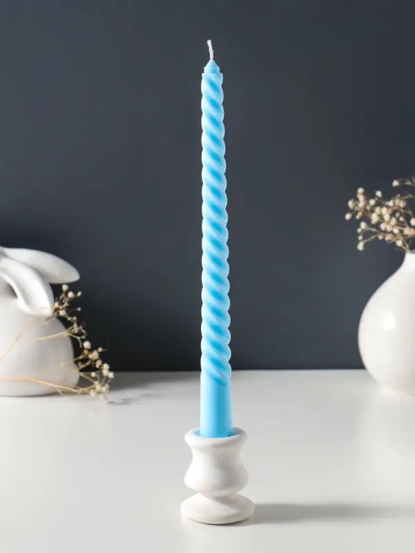 Свеча витая 25 см, 57 г, 5 ч, пастельно-голубой