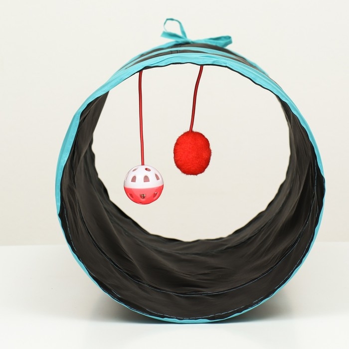 Туннель для кошек с игрушкой, 50 х 25 см, черный/голубой Туннель для кошек с игрушкой, 50 х 25 см, черный/голубой