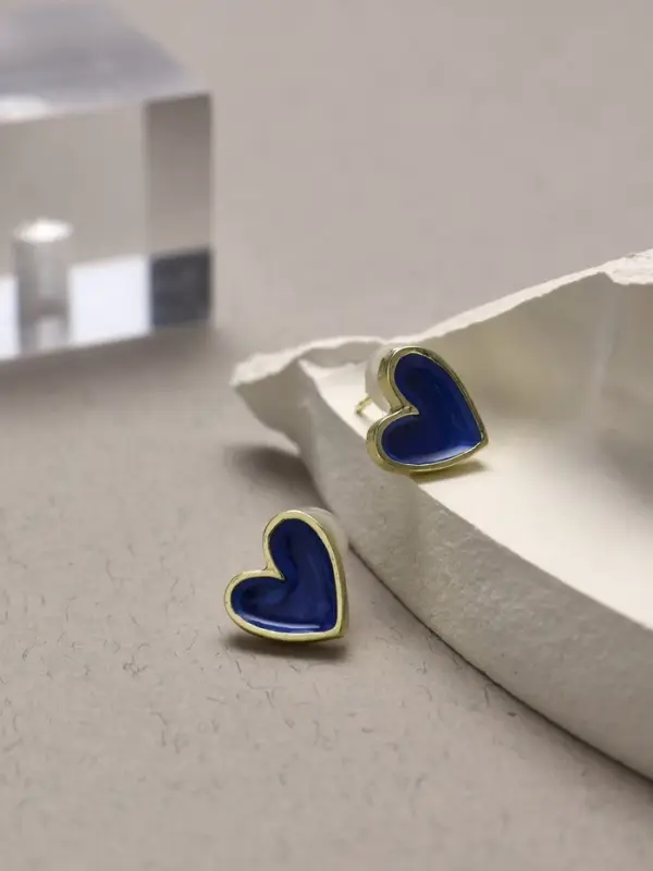 Серьги с эмалью &laquo;Сердце&raquo;, мультик, синие в золоте