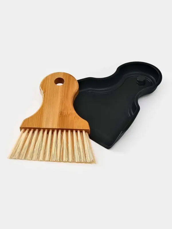 Щетка с совком  Щетка с совком "Meli", бамбуковая ручка, цвет черный 18х14 см