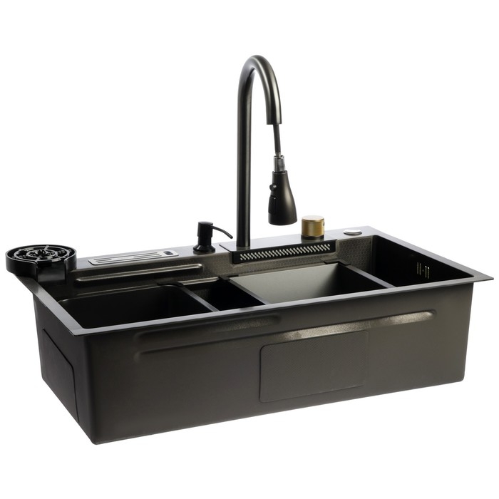 Кухонная мойка ZEIN M02, S=3.0 и 0.7мм, смеситель, корзины, разделочная доска, сифон, графит Кухонная мойка ZEIN M02, S=3.0 и 0.7мм, смеситель, корзины, разделочная доска, сифон, графит