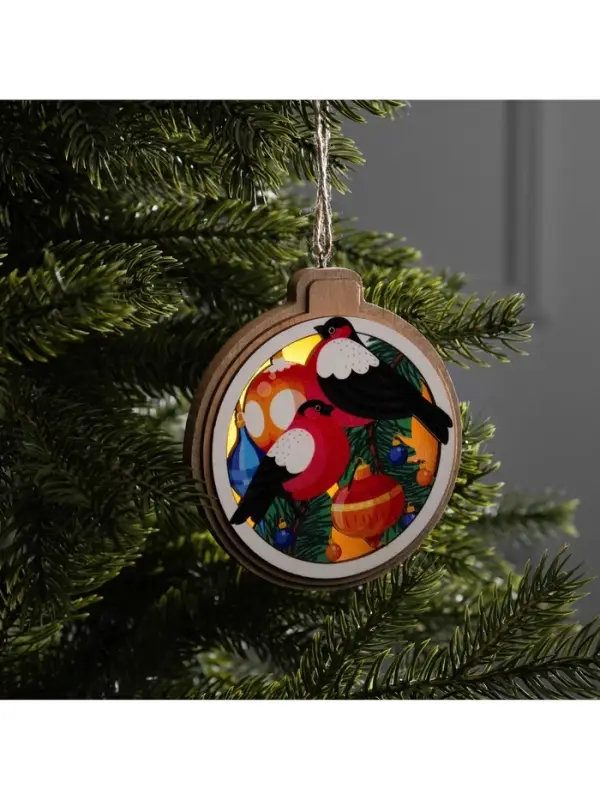 Подвеска световая &laquo;Снегири&raquo;, 10 см, от батареек LR41&times;3, свечение тёплое белое