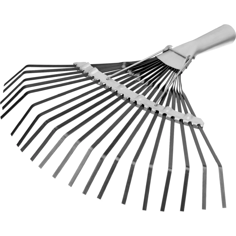 Грабли веерные стальные оксидированные 20 плоских зубьев без черенка 385мм