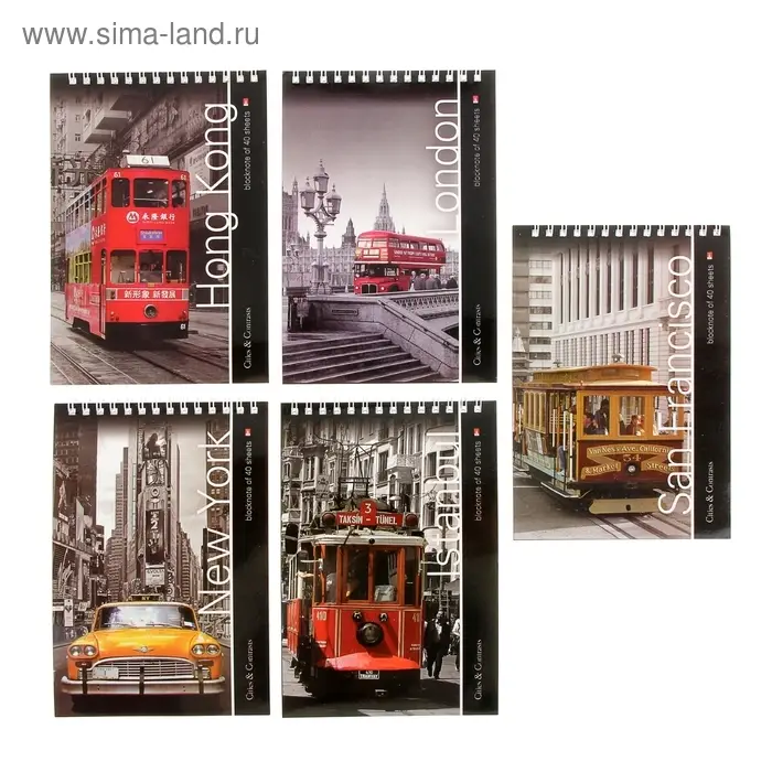 Блокнот А5, 40 листов на гребне Блокнот А5, 40 листов на гребне "Города", МИКС