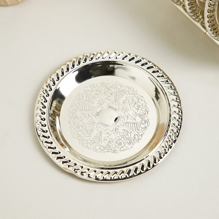 Набор блюдец &laquo;Серебро&raquo;, 14&times;10&times;12 см, с подставкой, 6 шт, цвет серебряный