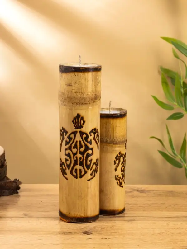 Свеча в бамбуке тройная «Экзотика», 13×15×30 см, 100 мл, бежевая