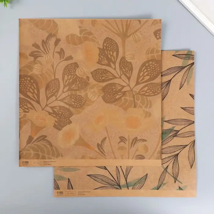 Бумага для скрапбукинга двусторонняя крафт Бумага для скрапбукинга двусторонняя крафт "Флора" плотность 180 гр 30,5х32 см