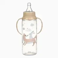 Бутылочка для кормления, от 3 мес., 250 мл, цилиндр, с ручками, бежевый &laquo;Лесные друзья&raquo; Крошка Я