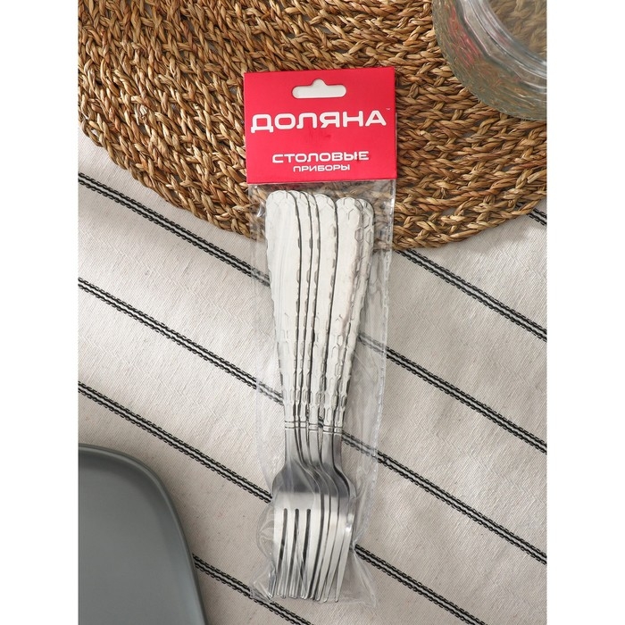 Набор вилок столовых Доляна «Соты», h=20 см, 6 шт, цвет серебряный Набор вилок столовых Доляна «Соты», h=20 см, 6 шт, цвет серебряный