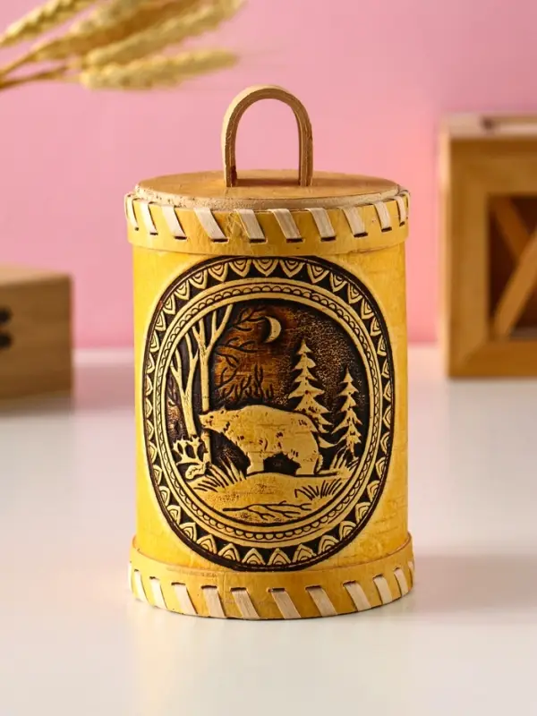 Туес Туес "Лесной" (Медведь), D8,5 смхH(с хватком)14,5 см, береста