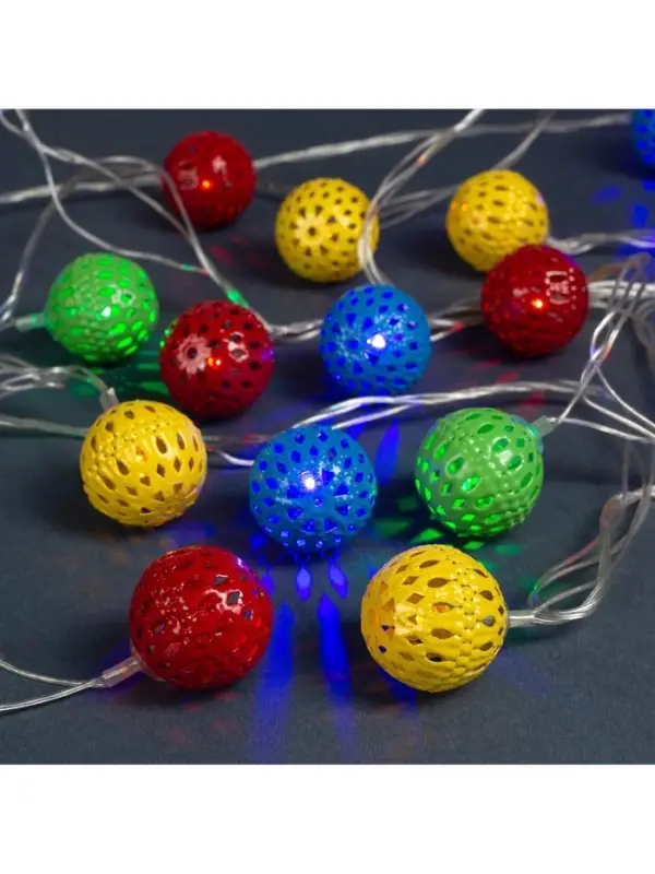 Гирлянда &laquo;Нить&raquo; 4 м с насадками &laquo;Шарик с узором&raquo;, IP20, прозрачная нить, 20 LED, свечение мульти, 8 режимов, 220 В