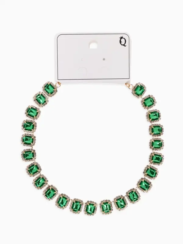 Колье &laquo;Драгоценность&raquo;, квадраты в стразах, бело-зелёное в золоте, 32 см