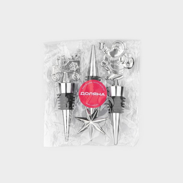 Набор пробок для бутылок Доляна «Новогодний», 3 шт, цвет серебристый Набор пробок для бутылок Доляна «Новогодний», 3 шт, цвет серебристый