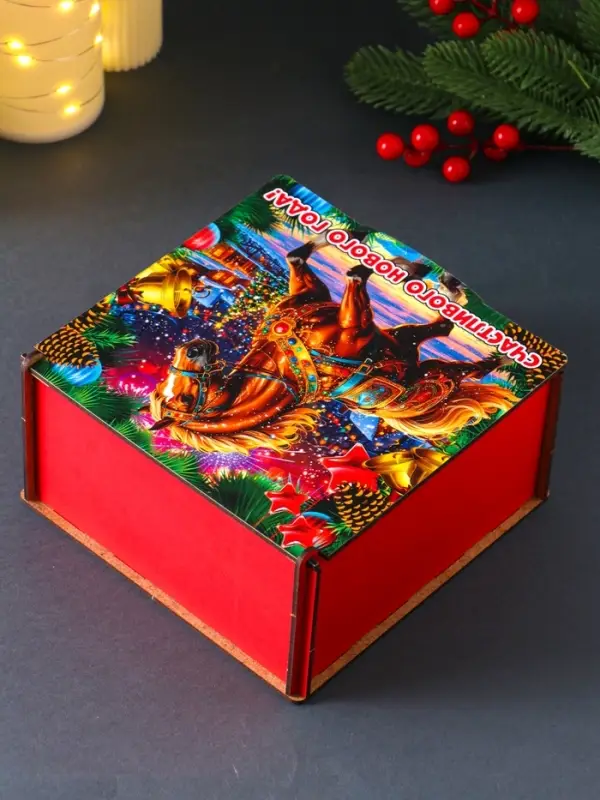 Короб сувенирный, новогодний, подарочный №4 "С Новым Годом" 18х18х9,5 см