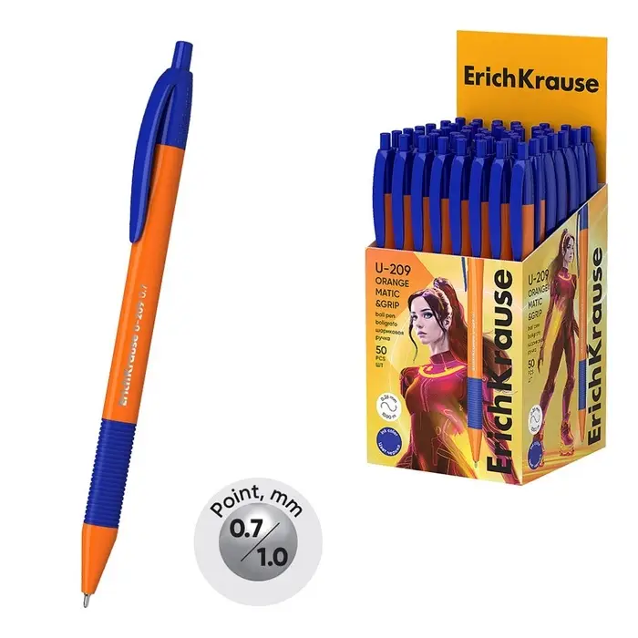 Ручка шариковая автоматическая ErichKrause U-209 Orange Matic&Grip 1.0, Ultra Glide Technology, чернила синие Ручка шариковая автоматическая ErichKrause U-209 Orange Matic&Grip 1.0, Ultra Glide Technology, чернила синие
