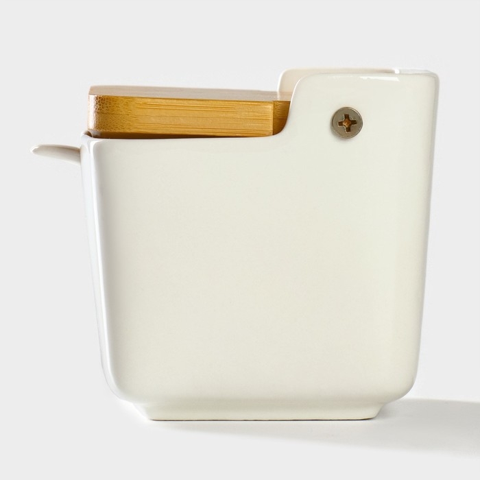 Банка для хранения сыпучих продуктов с ложкой BellaTenero &laquo;Эстет. Овощи&raquo;, 250 мл, с бамбуковой крышкой, фарфоровая, цвет белый