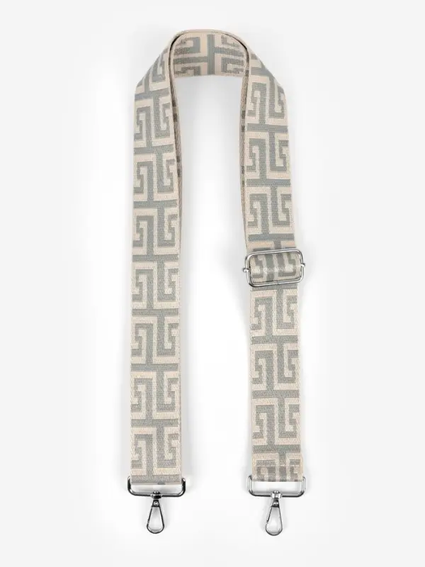 Ручка для сумки &laquo;Орнамент греческий&raquo;, стропа, с карабинами, 139&plusmn;3&times;3.8 см, серо-молочная