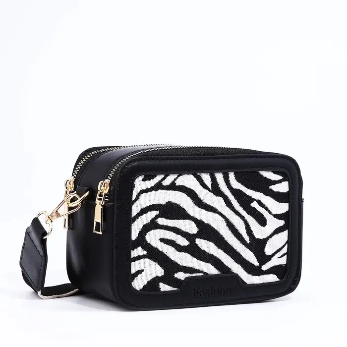Сумка женская кросс-боди на молнии, 18&times;7&times;16 см, с животным принтом, чёрная