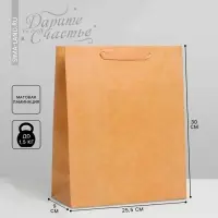 Пакет подарочный ламинированный, упаковка, «Крафтовый», M 25.5 х 30 х 9 см