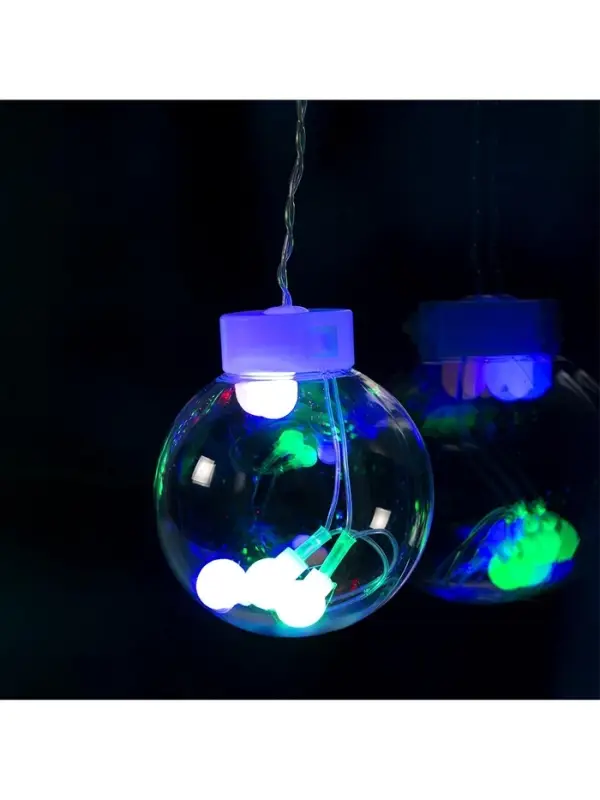 Гирлянда &laquo;Бахрома&raquo; 2.4&times;0.7 м с насадками &laquo;Шарики&raquo;, IP20, прозрачная нить, 108 LED, свечение мульти, 8 режимов, 220 В